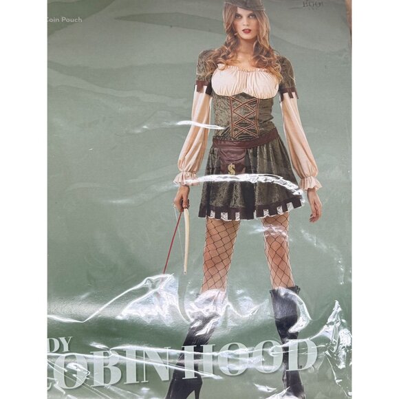 Lady Robin Hood Costume Dress Hat Belt Coin Pouch Womens Small Halloween Cosplay - Picture 2 of 6